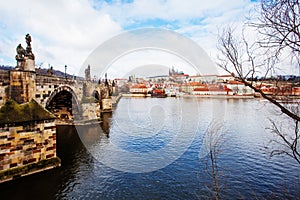 View of Charles Bridge in Prague Czech Republic. Prague landmarks