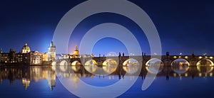 View on Charles Bridge in Prague at night