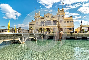 View of Charleston, the Mondello beach establishment on the sea in Palermo, Sicily.