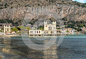 View of Charleston, the Mondello beach establishment on the sea in Palermo, Sicily. photo