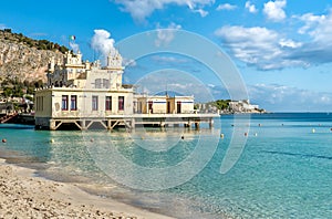 View of Charleston, the Mondello beach establishment on the sea in Palermo, Sicily. photo