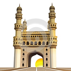 View of charminar, with sun and white background photo