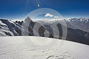 View from the Chashkin Sar 6400m peak of the Himalayan range of Karakoram