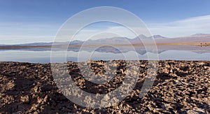 A view of Chaxa saltflat at sunset