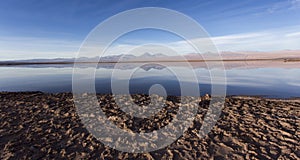 A view of Chaxa saltflat at sunset