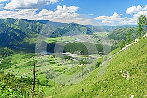 View of Chemal village from mountain Camel. Altai Republic, Russia