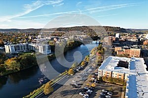view of chenango river in downtown bighamton new york (southern tier, small town usa) aerial view from above photo