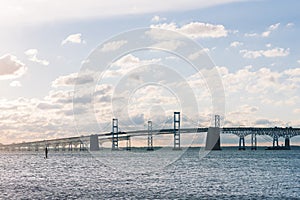 View of the Chesapeake Bay Bridge from Sandy Point State Park, in Annapolis, Maryland