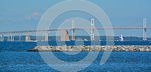 View of Chesapeake Bay Bridge from Sandy Point State Park in Annapolis, Maryland