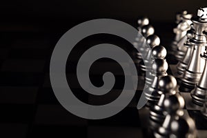 View of chessmen on a chessboard-concept of a strategy