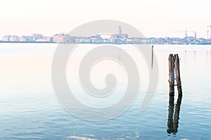 view of chiggia and sottomarina in venice at sunset