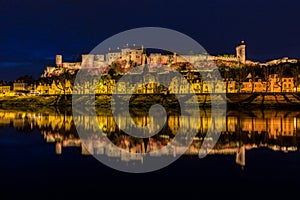 View of Chinon at night in Loire valley in France