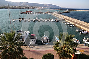 View of Chios Island harbour with some fisherman boats in Greece