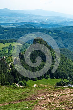 View from Chmelova hill in springtime Biele Karpaty mountains in Slovakia