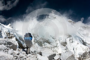 View of Cho Oyu with trekker