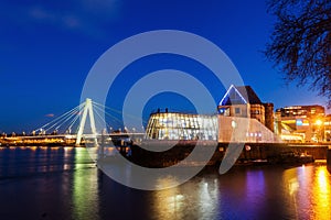 View of the chocolate museum in Cologne at night