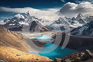 View of Cholatse and Taboche peaks from Gokyo Ri, Sagarmatha national park, Khumbu valley, Nepal, AI generated