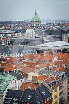 View from Christiansborg Castle tower. Down town of Copenhagen. Denmark