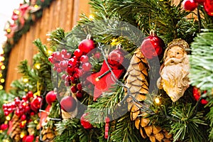 View of the Christmas decorations close-up on the Christmas Market Weihnachtsmarkt