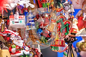 View of the Christmas decorations closeup on the Christmas Market