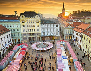 View on Christmas market on the Main square in Bratislava, Slovakia