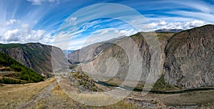 View of the Chulyshman valley with the Chulyshman river at the Katu-Yaryk pass. Altai Republic, Siberia, Russia