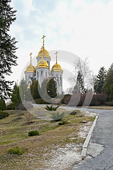 View of The Church of All Saints  in Mamayev Hill War Memorial in Volgograd. Russian orthodox theme