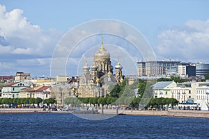 View of the Church of the assumption of the blessed virgin Mary on quay of Lieutenant Schmidt. St. Petersburg