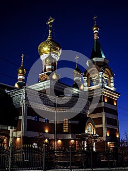 view of the church on a frosty winter night