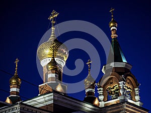 view of the church on a frosty winter night