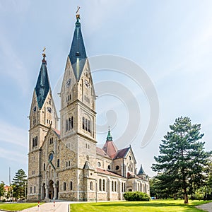 View at the Church of Heart of Jesus in Wels, Austria