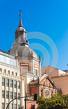 View of Church of las Calatravas, Madrid, Spain. Copy space for text. Vertical. photo