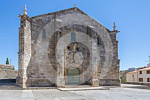 View at the Church of So Miguel on Freixo Espada Cinta village, typical romanesque and gothic portuguese church
