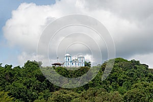 View of the church of Nossa Senhora do Amparo from the riverside of the river Una that bathes the tourist city of Valenca