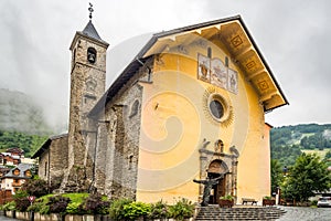 View at the Church of Notre Dame  Assumption in the streets of Valloire - France