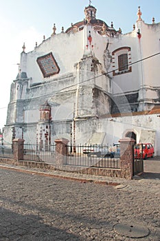 View of church with oblique and colonial windows in pueblo Zimapan Hidalgo Mexico photo