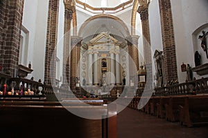 View of church with oblique and colonial windows in pueblo Zimapan Hidalgo Mexico photo