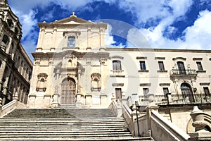 View of the church of Saint Francis and the monastery of SS Salvatore, Noto, Sicily, Italy