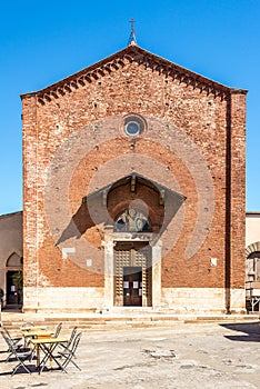 View at the Church of San Antimo in the streets of Piombino in Italy