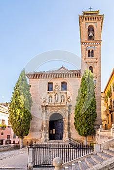 View at the church of San Gil and Santa Anna in Granada, Spain