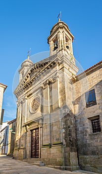 View at the Church of San Miguel in the streets of Santiago de Compostela in Spain