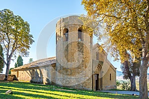 View at the Church of San Modesto and San Vito near Corsignano in Italy photo