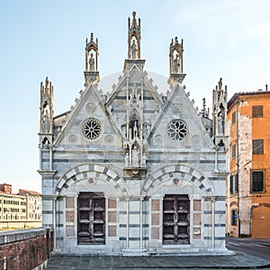 View at the Church of Santa Maria della Spina in the streets of Pisa in Italy
