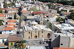View of the Church of St. Savva and the roofs of houses in Nicosia from the observation deck of Shacolas Tower. Nicosia. Cyprus