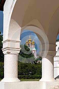 View of the Church of the Transfiguration of the Savior from inside the Novodevichy Convent, Moscow, Federation of Russia