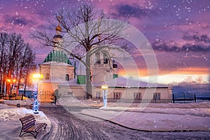 View of the Church of the Transfiguration in winter in the city of the Golden ring Vladimir