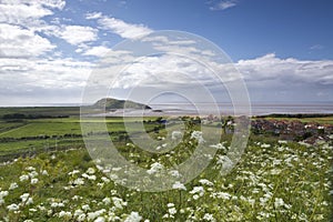 View from churchyard looking towards Weston Super Mare,Somerset, UK