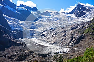 View of the circus of the Alibek glacier, Dombay region, Caucasus, Russia