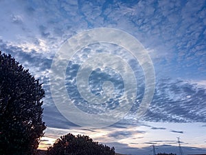 View of cirrocumulus clouds at sunset