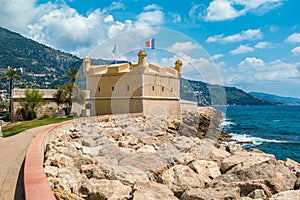 View of the citadel and Mediterranean sea in Menton, France